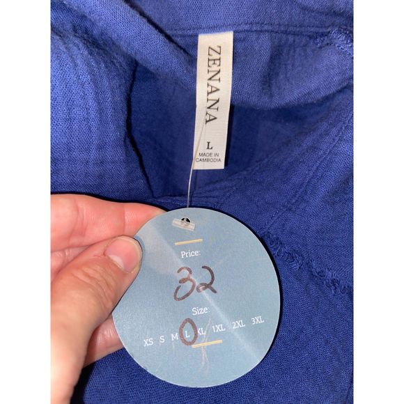 NWT Zenana Navy Blue Raw Edge Button-Up Babydoll Tunic - Large - Picture 6 of 7